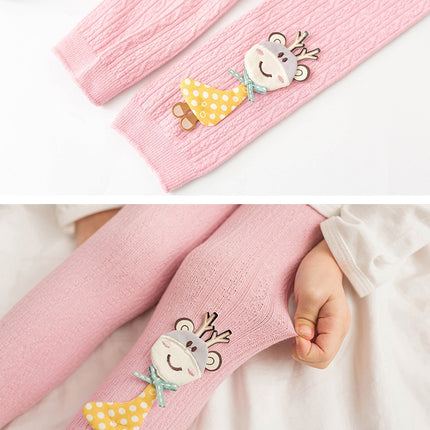 Children Pantyhose Knit Cotton Cartoon Girl Tights Baby Cropped Pants Socks Size: L 2-4 Years Old(Pink)-garmade.com