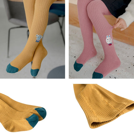Children Pantyhose Knit Girls Cartoon Embroidery Bottoming Tights Size: S 1-3 Years Old(Skin Powder)-garmade.com