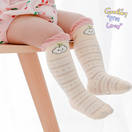 5 Pairs Children Socks Middle Tube Mesh Cotton Cartoon Baby Over Knee Anti-Mosquito Socks Size: M 1-3 Years Old(Fruit Green Cat)-garmade.com