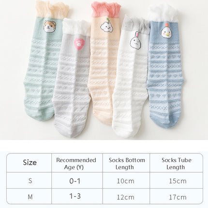 5 Pairs Children Socks Middle Tube Mesh Cotton Cartoon Baby Over Knee Anti-Mosquito Socks Size: M 1-3 Years Old(Fruit Green Cat)-garmade.com