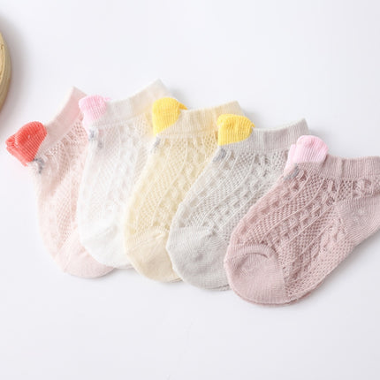 5 Pairs / Set Baby Socks Mesh Thin Cotton Breathable Children Boat Socks, Toyan Socks: S 0-1 Years Old(Girl Love)-garmade.com