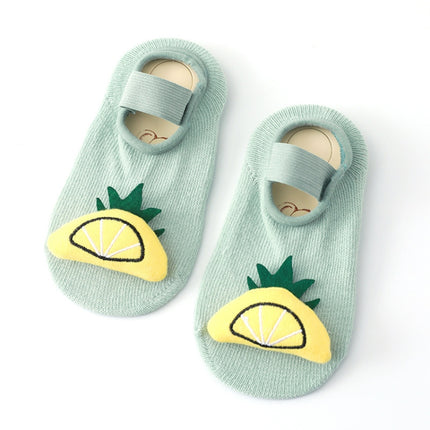 3 Pairs Baby Socks Cartoon Doll Anti-Slip Anti-Out Cotton Baby Floor Socks, Toyan Socks: S 0-1 Years Old(Green Pineapple)-garmade.com