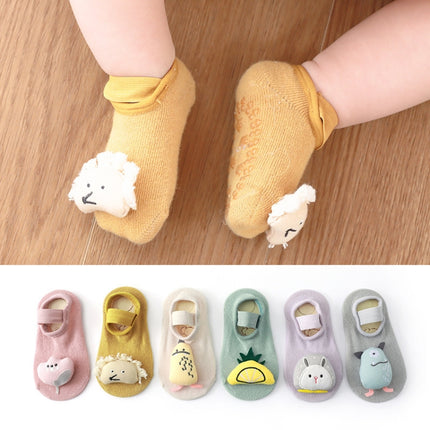 3 Pairs Baby Socks Cartoon Doll Anti-Slip Anti-Out Cotton Baby Floor Socks, Toyan Socks: S 0-1 Years Old(Beige Duck)-garmade.com