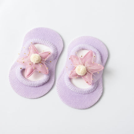 2 Pairs Baby Floor Socks Hollow Flower Spot Glue Non-Slip Children Socks, Toyan Socks: S 0-1 Years Old(Purple)-garmade.com