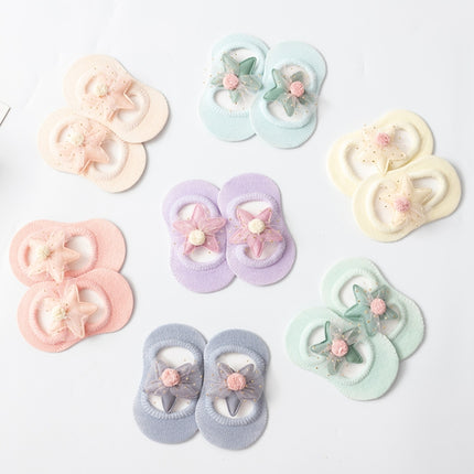 2 Pairs Baby Floor Socks Hollow Flower Spot Glue Non-Slip Children Socks, Toyan Socks: S 0-1 Years Old(Gray)-garmade.com