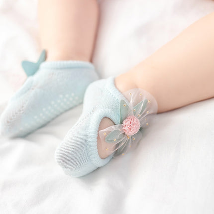 2 Pairs Baby Floor Socks Hollow Flower Spot Glue Non-Slip Children Socks, Toyan Socks: S 0-1 Years Old(Gray)-garmade.com