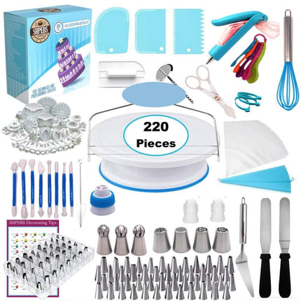 220 in 1 Cake Turntable Decorating Nozzle Set Baking Tool Fondant Mold Set-garmade.com