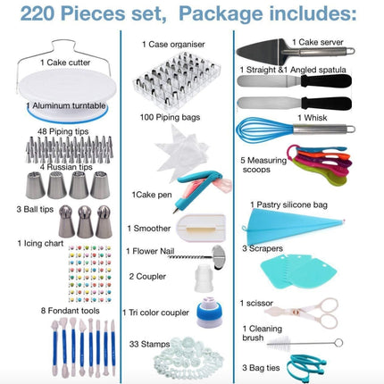 220 in 1 Cake Turntable Decorating Nozzle Set Baking Tool Fondant Mold Set-garmade.com