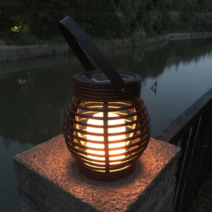 51 LEDs Hanging Cage Table Lamp Outdoor Woven Rattan Basket Lamp Solar Flame Lamp-garmade.com
