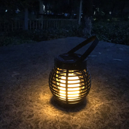 51 LEDs Hanging Cage Table Lamp Outdoor Woven Rattan Basket Lamp Solar Flame Lamp-garmade.com