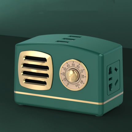 3xUSB Port +4 x Jack Retro Speaker Radio Shape Socket With Line With Switch And Protective Door Socket, CN Plug(Forest Green)-garmade.com