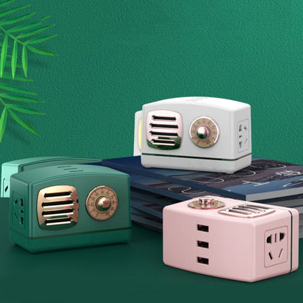 3xUSB Port +4 x Jack Retro Speaker Radio Shape Socket With Line With Switch And Protective Door Socket, CN Plug(Forest Green)-garmade.com