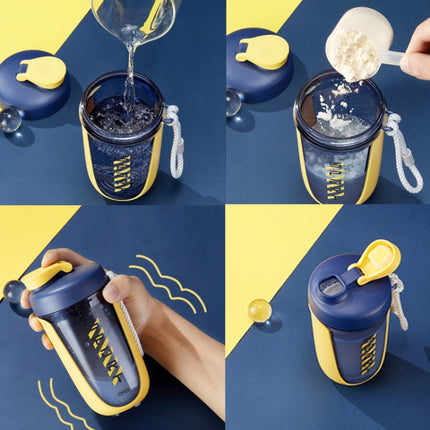 550ml Stainless Steel Stirring Ball Plastic Water Cup With Scale Portable Sports Handle Water Cup Shaking Cup( Yellow)-garmade.com