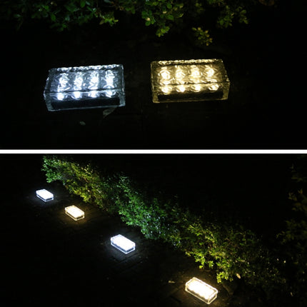 Outdoor Solar Buried Lamp Ice Square Glass Garden Decoration Waterproof Grass Lamp(Warm Light)-garmade.com
