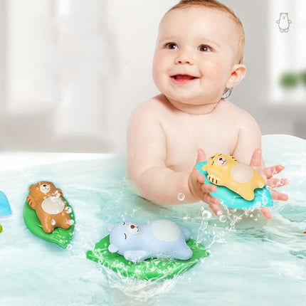 3 PCS Bathroom Playing Toys Baby Bathing Water Dolls On The Chain Swimming Bears And Lizards For Children(Light Blue Bear)-garmade.com