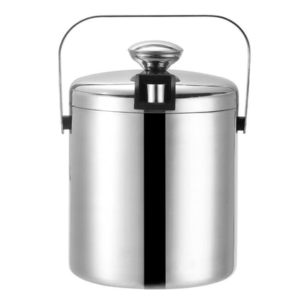 304 Stainless Steel Ice Bucket Double-Layer Hollow Bar Beer Wine Barrel With Ice Clip, Capacity: 1.3L-garmade.com