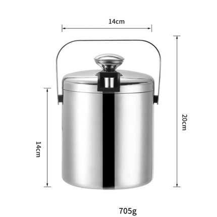 304 Stainless Steel Ice Bucket Double-Layer Hollow Bar Beer Wine Barrel With Ice Clip, Capacity: 1.3L-garmade.com