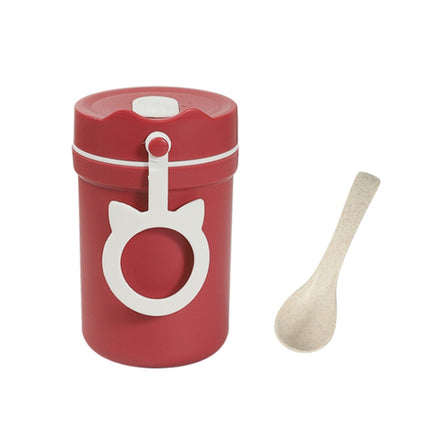 Portable Handle Breakfast Cup Porridge Cup Suitable For Microwave Oven, Style: Cat Buckle (Hawthorn Red)-garmade.com