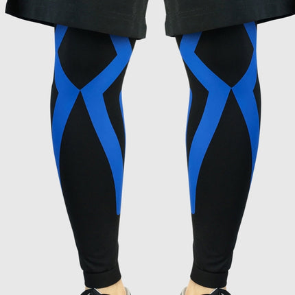 A Pair HX022 Sports Knee Pads Compression Elastic Protective Thigh And Calve Cover Outdoor Basketball Football Riding Protective Gear, Specification: M (Black / Blue)-garmade.com