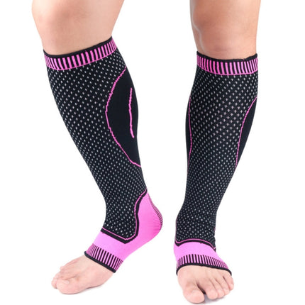 A Pair Lengthened Sports Protective Calf Cover Knitted Breathable Pressure Leg Cover Basketball Football Mountaineering Protective Gear, Specification: M (Black Pink)-garmade.com