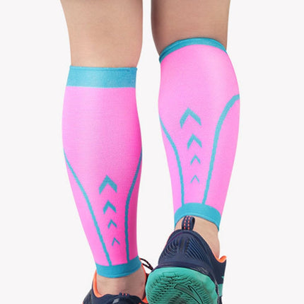 A Pairs Sports Calf Cover Knitted Breathable Compression Leg Socks Basketball Football Running Protective Gear, Specification: M (Pink + Blue)-garmade.com
