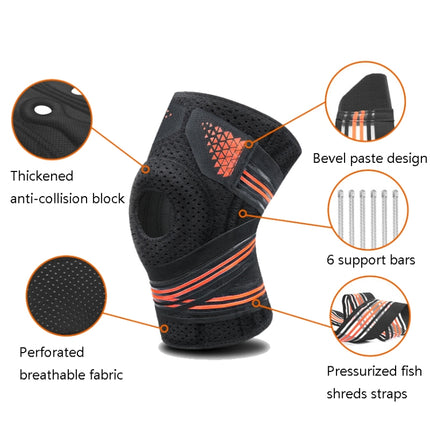A Pair Sports Spring Supported Knee Brace Compression Protection Patella Riding Protective Gear, One Size(Black / Gray)-garmade.com