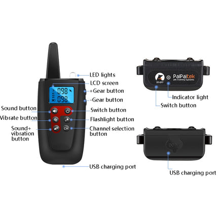PaiPaitek PD526V-2 1 In 2 100-Speed Sound Vibration Remote Control Training Dog Device Anti-Barking Device Electronic Remote Control Collar-garmade.com