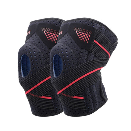 A Pair AOLIKES HX-7909 Tie Spring Support Silicone Knee Pad Mountaineering Riding Running Basketball Sweat-Absorbent Breathable Knee Pad(Black Red)-garmade.com