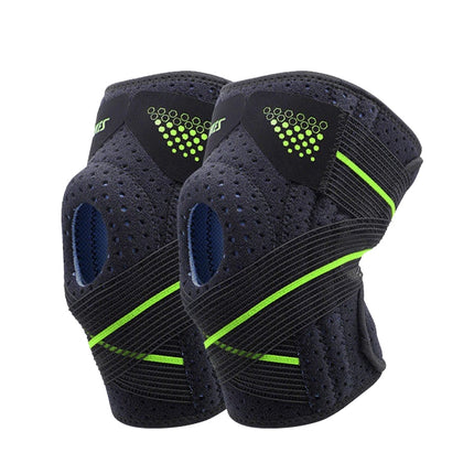 A Pair AOLIKES HX-7909 Tie Spring Support Silicone Knee Pad Mountaineering Riding Running Basketball Sweat-Absorbent Breathable Knee Pad(Black Green )-garmade.com