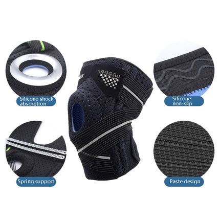 A Pair AOLIKES HX-7909 Tie Spring Support Silicone Knee Pad Mountaineering Riding Running Basketball Sweat-Absorbent Breathable Knee Pad(Black Green )-garmade.com