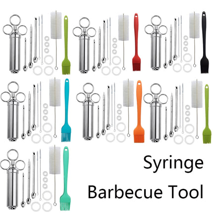 Stainless Steel Spice Syringe Barbecue Tool Turkey Needle Set(White Orange)-garmade.com