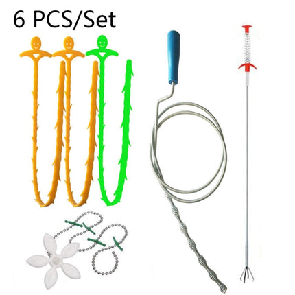 Kitchen Pipe Dredge Hook Sewer Toilet Anti-Blocking Sink Dredge Kit, Style: 6 PCS/Set-1M-garmade.com