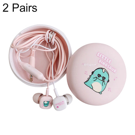 2 Pairs Cartoon Pattern Heavy Bass In-Ear Headphones Universal Wired Headphones with Microphone(Pink)-garmade.com