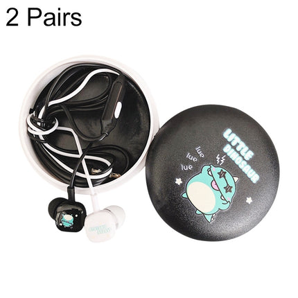 2 Pairs Cartoon Pattern Heavy Bass In-Ear Headphones Universal Wired Headphones with Microphone(Black)-garmade.com