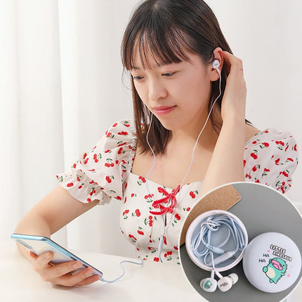 2 Pairs Cartoon Pattern Heavy Bass In-Ear Headphones Universal Wired Headphones with Microphone(White)-garmade.com