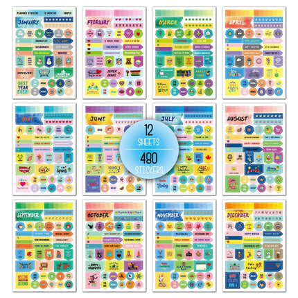0908-J4 3 Sets Encourage Holiday Decoration Note Stickers Planning Stickers(12 PCS/Set)-garmade.com