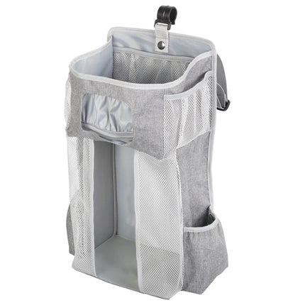 Baby Crib Hanging Bag Multifunctional Detachable Bed Diaper Toy Storage Bag(Gray Snow)-garmade.com