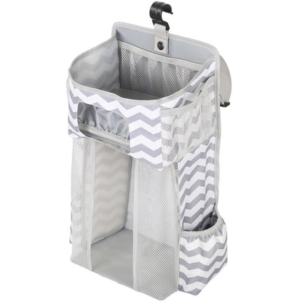 Baby Crib Hanging Bag Multifunctional Detachable Bed Diaper Toy Storage Bag(Gray Stripe)-garmade.com