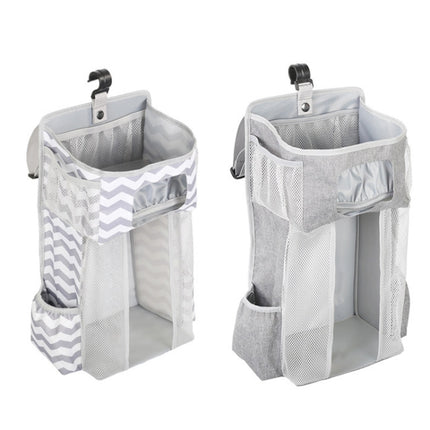 Baby Crib Hanging Bag Multifunctional Detachable Bed Diaper Toy Storage Bag(Gray Stripe)-garmade.com