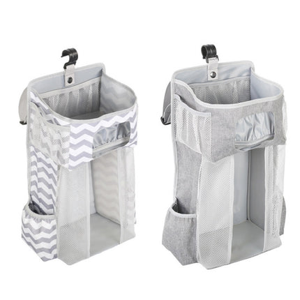Baby Crib Hanging Bag Multifunctional Detachable Bed Diaper Toy Storage Bag(Gray Snow)-garmade.com