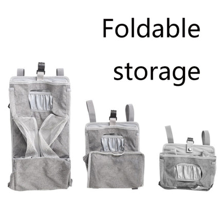 Baby Crib Hanging Bag Multifunctional Detachable Bed Diaper Toy Storage Bag(Gray Stripe)-garmade.com