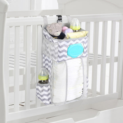 Baby Crib Hanging Bag Multifunctional Detachable Bed Diaper Toy Storage Bag(Gray Snow)-garmade.com