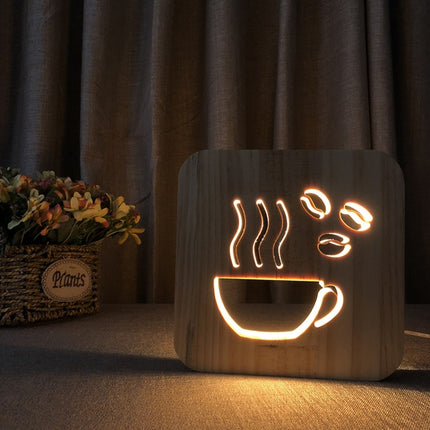 FS-T1879W 2.5W 3D Coffee LED Wooden Table Lamp Bedroom Night Light(Warm White)-garmade.com
