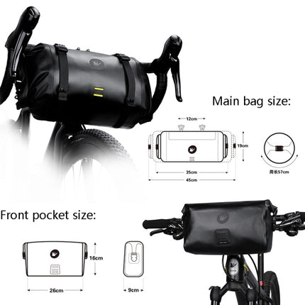 Rhinowalk X21998 Full 12L Waterproof Large Capacity Front Hanging Bag Off-Road Long-Distance Cycling Bag(Black)-garmade.com