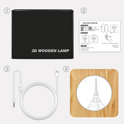 FS-A2821-02W Eiffel Tower Shape USB Solid Wood Table Lamp LED Night Light(Warm White Light)-garmade.com