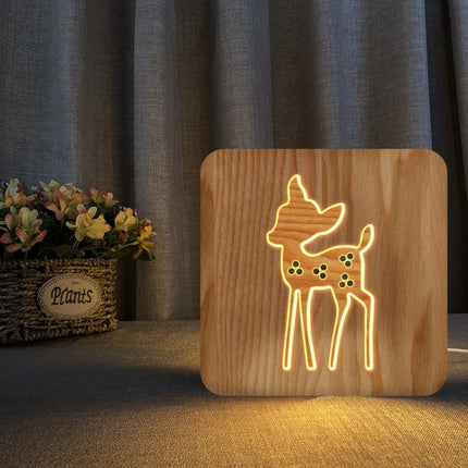 FS-T2175W 2.5W Deer Shaped Solid Wood Lamp LED Night Light(Warm White)-garmade.com