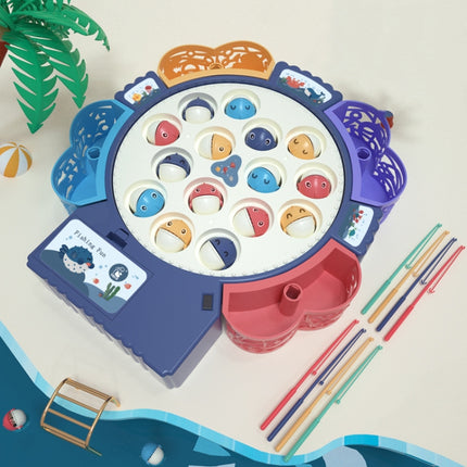 Magnetic Fishing Toy Children Educational Multifunctional Music Rotating Fishing Plate, Colour: Blue Battery Style+15 Fish 4 Rods-garmade.com