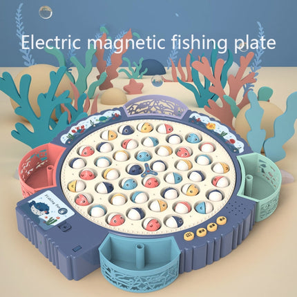 Magnetic Fishing Toy Children Educational Multifunctional Music Rotating Fishing Plate, Colour: Blue Battery Style+15 Fish 4 Rods-garmade.com