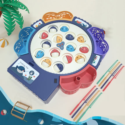 Magnetic Fishing Toy Children Educational Multifunctional Music Rotating Fishing Plate, Colour: Blue Charging Style+15 Fish 4 Rods-garmade.com