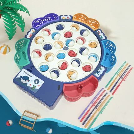 Magnetic Fishing Toy Children Educational Multifunctional Music Rotating Fishing Plate, Colour: Blue Battery Style+24 Fish 5 Rods-garmade.com